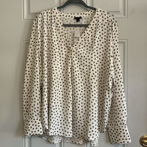 NWT Ann Taylor Heart Mixed Media L/S Blouse, Size Large